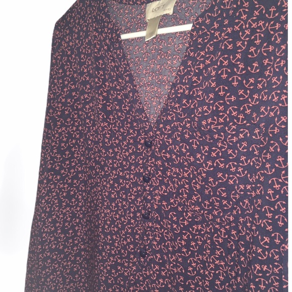 Ann Taylor LOFT Anchor Print Blouse XSP V-neckline - Picture 4 of 7